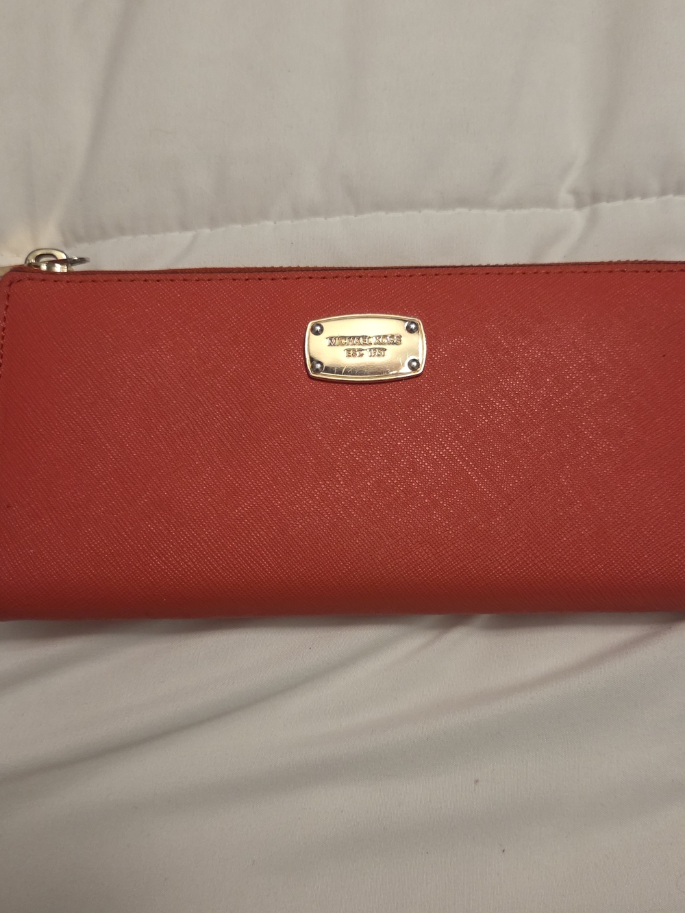 Michael Kors Orange-Red Saffiano Zip Clutch Wallet